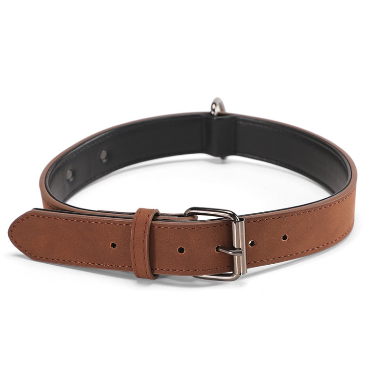 JINMAOHOU Dogs Double-Layer Leather Collar, Specification: S 39x2.2cm(Brown)