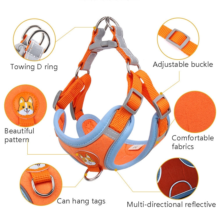 BL-867 Pet Chest Straps Reflective Dog Traction Rope, Size: S(Orange)