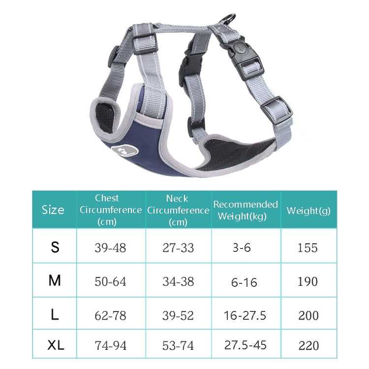 BL-852 Pet Traction Rope Mesh Breathable Dog Chest Straps S(Deep Blue)
