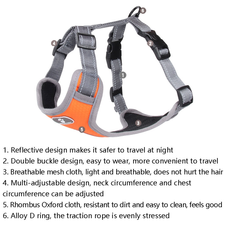 BL-852 Pet Traction Rope Mesh Breathable Dog Chest Straps L(Deep Blue)