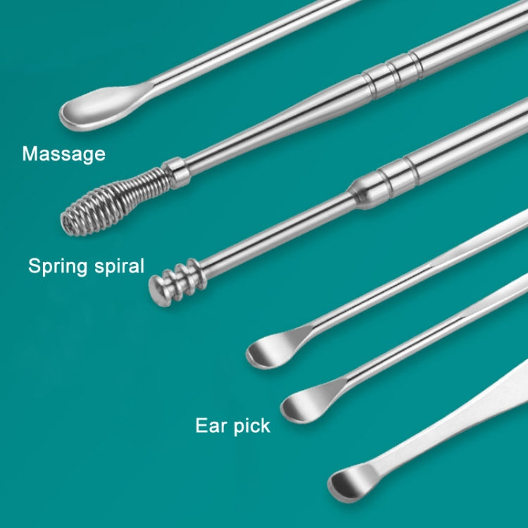 6 In 1 Stainless Steel Spring Spiral Portable Ear Pick, Specification: Pink