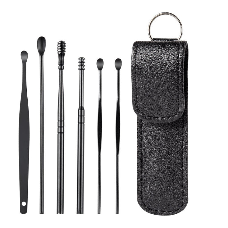 6 In 1 Stainless Steel Spring Spiral Portable Ear Pick, Specification: Black