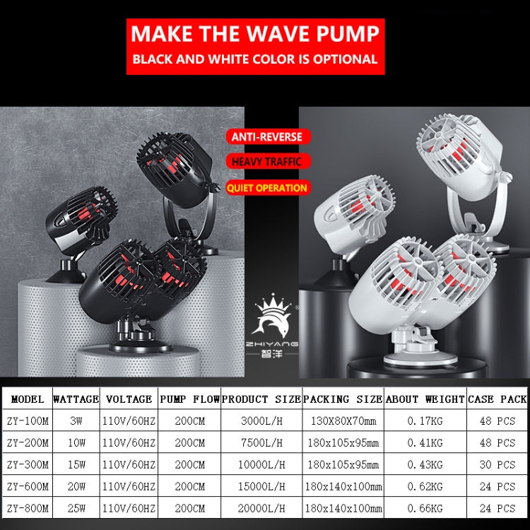 ZHIYANG Aquarium Fish Tank Wave Pump, US Plug 110V(ZY-600M Black)