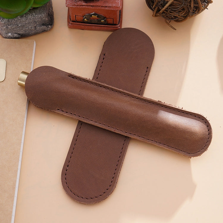 Single Pen Bag Handmade Line Pen Holder, Size: Large(Brown)