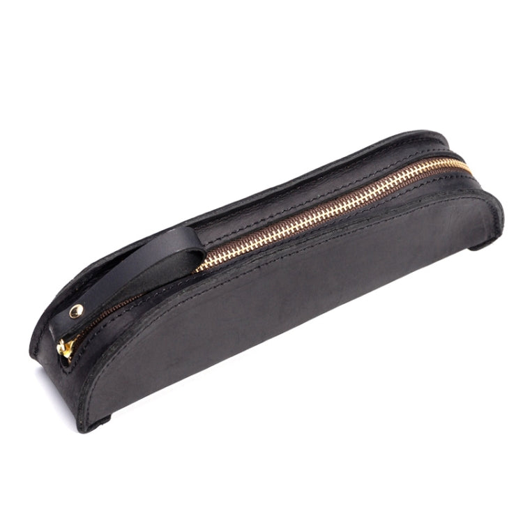 W-T18 Vintage Handmade Genuine Leather Zipper Pencil Case(Black)