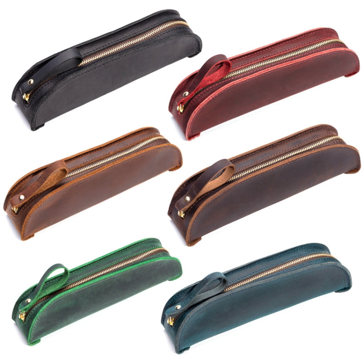 W-T18 Vintage Handmade Genuine Leather Zipper Pencil Case(Wine Red)