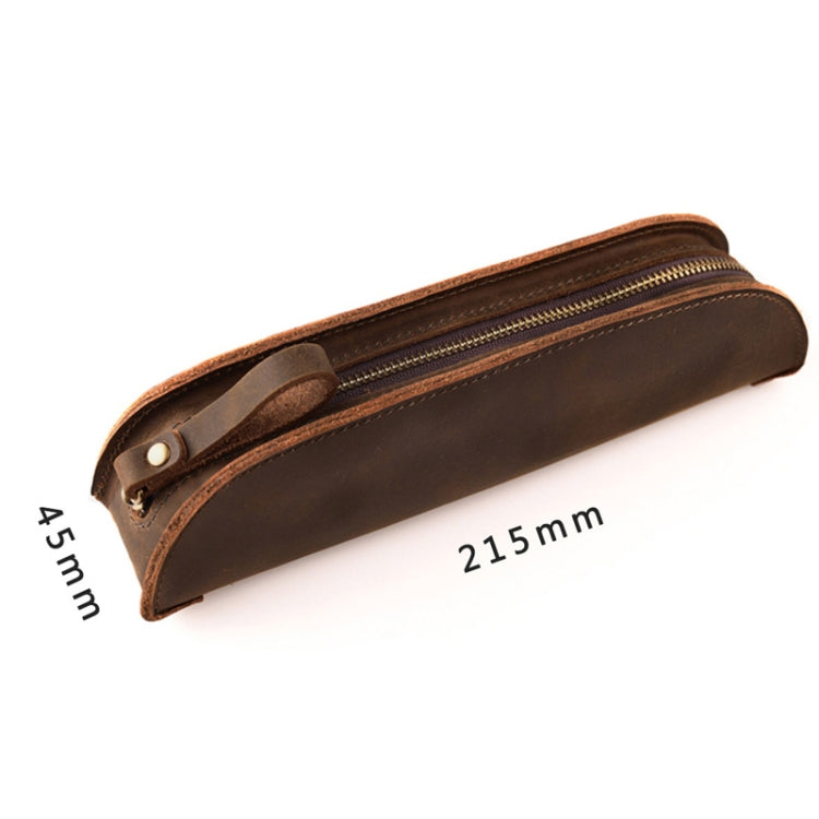 W-T18 Vintage Handmade Genuine Leather Zipper Pencil Case(Black)