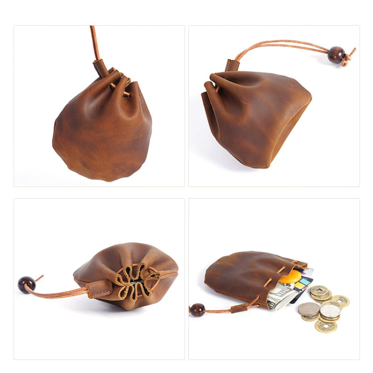 18L-107 Vintage Leather Coin Purse Mini Organizer(Brown)