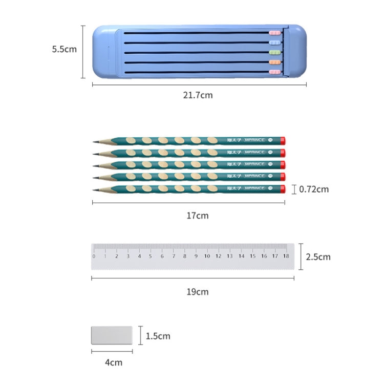 4 in 1 Pencil Eraser Ruler Stationery Box(Athens Blue)