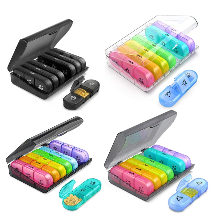 21-compartment Rainbow Pill Box One Week Pill Box(Gray + Colorful)
