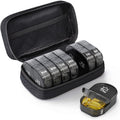 14 Compartment Medicine Box Plastic Double Row Leather Bag Pill Box(Black)