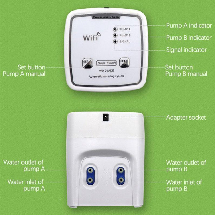 WD-01ADE WIFI Gardening Drip Irrigation Controller, Specification: Double Pump 15 Pots(EU Plug)