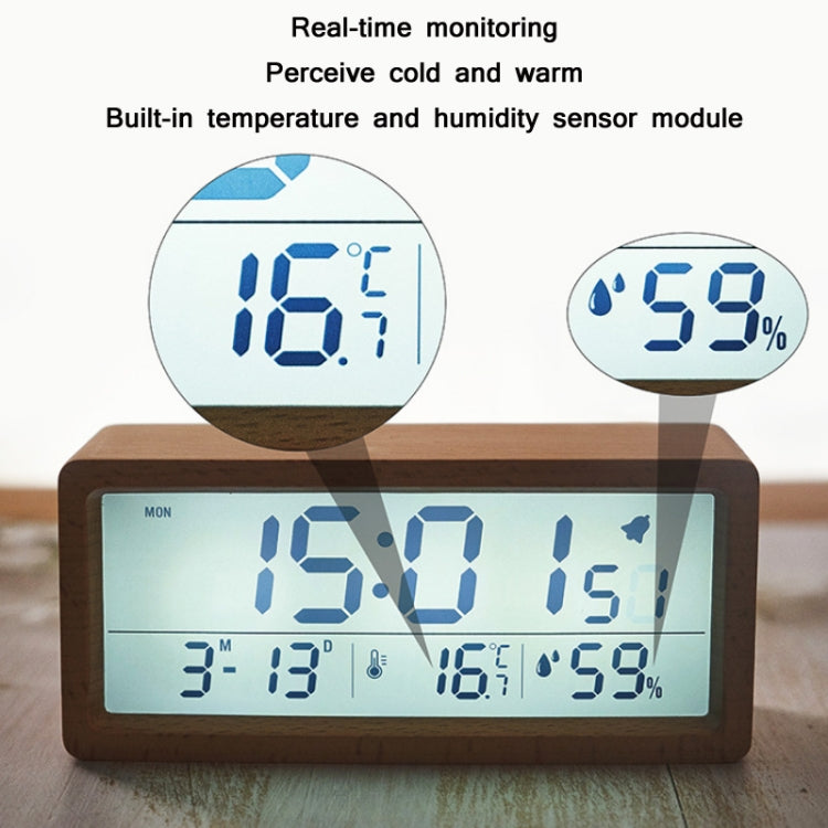 1906 Solid Wood Luminous Clock Large Screen Temperature And Humidity Clock(Eucalyptus Yellow)