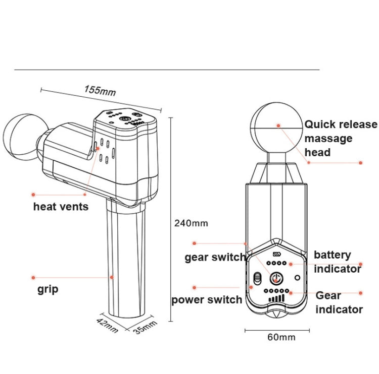 Booster T  Deep Muscle Relaxation Massage Gun,EU Plug  2000mAh With 6 Massage Head(Gray)
