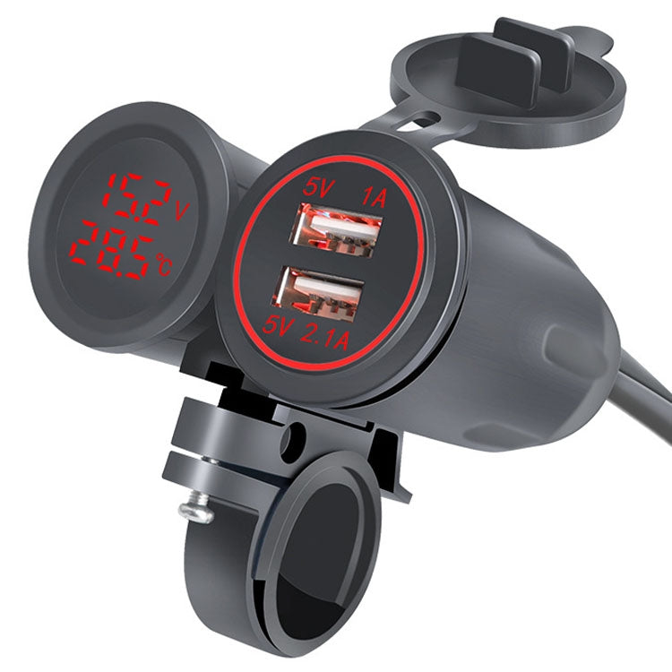 Motorcycle Modified With Bracket Dual USB 3.1A Charging With Temperature Voltage Bracket(Red Light)