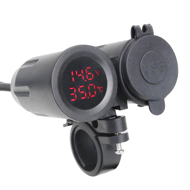 Motorcycle Modified With Bracket Dual USB 3.1A Charging With Temperature Voltage Bracket(Red Light)