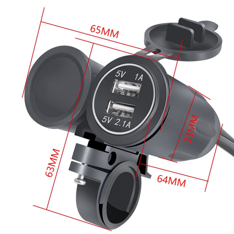 Motorcycle Modified With Bracket Dual USB 3.1A Charging With Temperature Voltage Bracket(Red Light)