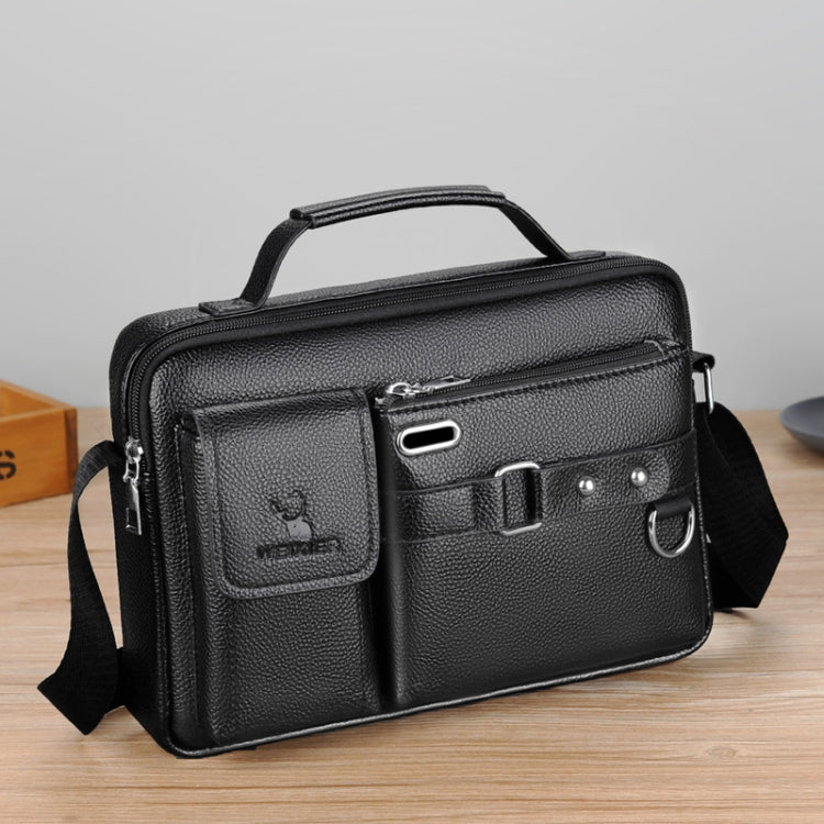 WEIXIER D235 Men Shoulder Bag Portable PU Leather Handbag(Litchi Texture Black)