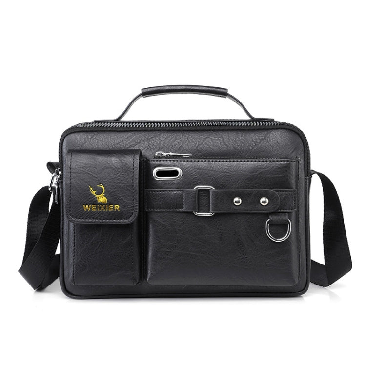 WEIXIER D235 Men Shoulder Bag Portable PU Leather Handbag(Plain Texture Black)