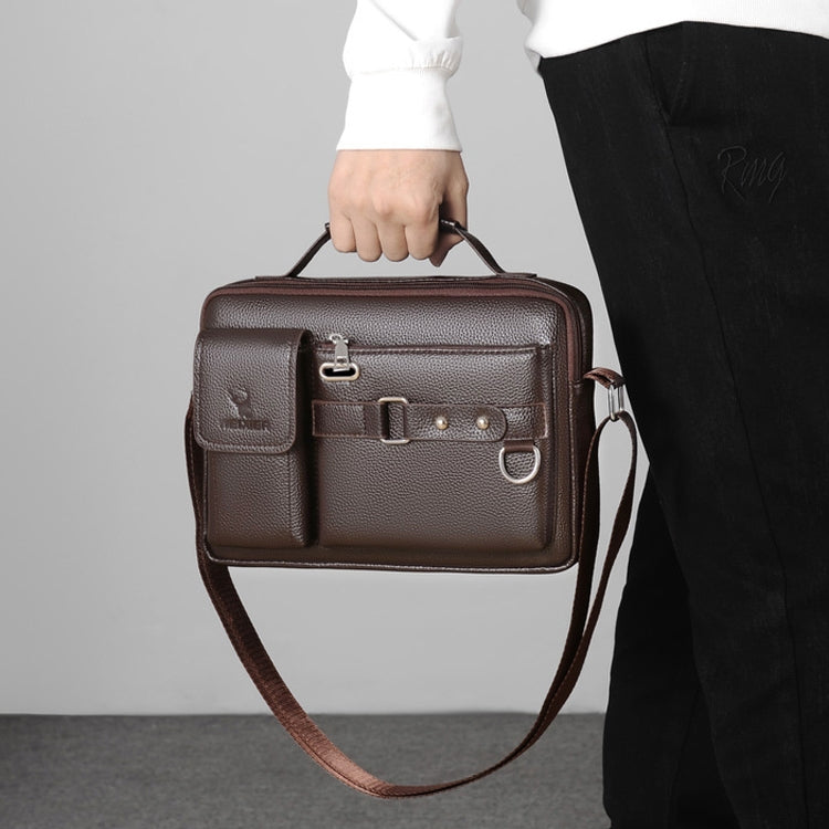 WEIXIER D235 Men Shoulder Bag Portable PU Leather Handbag(Litchi Texture Black)
