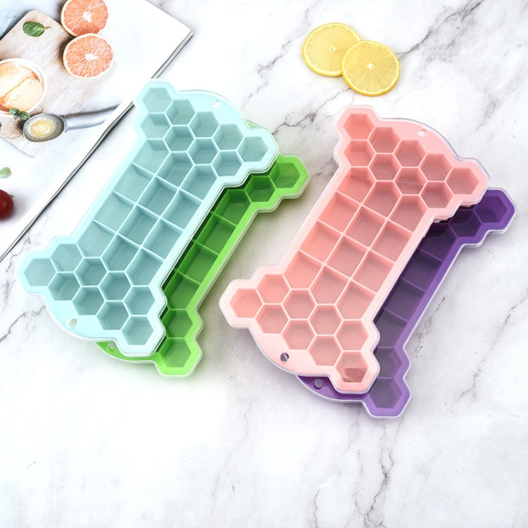 30 Grid Bone Honeycomb Silicone Ice Cube Mold with Lid(Green)