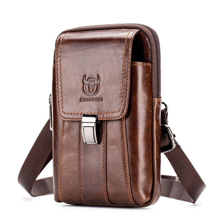 BULL CAPTAIN Multifunctional Leather Mobile Phone Small Waist Bag For Men(Vertical Brown)