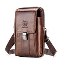 BULL CAPTAIN Multifunctional Leather Mobile Phone Small Waist Bag For Men(Vertical Brown)