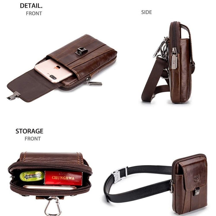 BULL CAPTAIN Multifunctional Leather Mobile Phone Small Waist Bag For Men(Vertical Brown)
