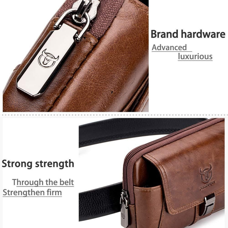 BULL CAPTAIN Multifunctional Leather Mobile Phone Small Waist Bag For Men(Vertical Brown)