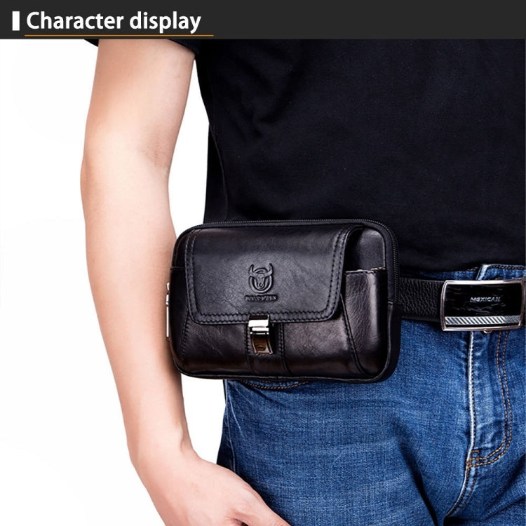 BULL CAPTAIN Multifunctional Leather Mobile Phone Small Waist Bag For Men(Vertical Brown)