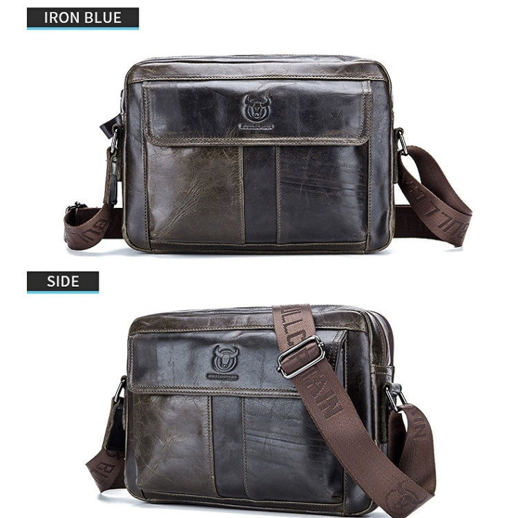 BULL CAPTAIN  Double Layer Leather One Shoulder Messenger Bag For Men(Iron Blue)