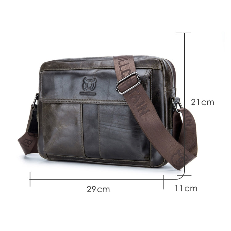 BULL CAPTAIN  Double Layer Leather One Shoulder Messenger Bag For Men(Iron Blue)