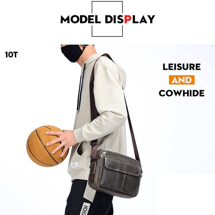 BULL CAPTAIN  Double Layer Leather One Shoulder Messenger Bag For Men(Beige)