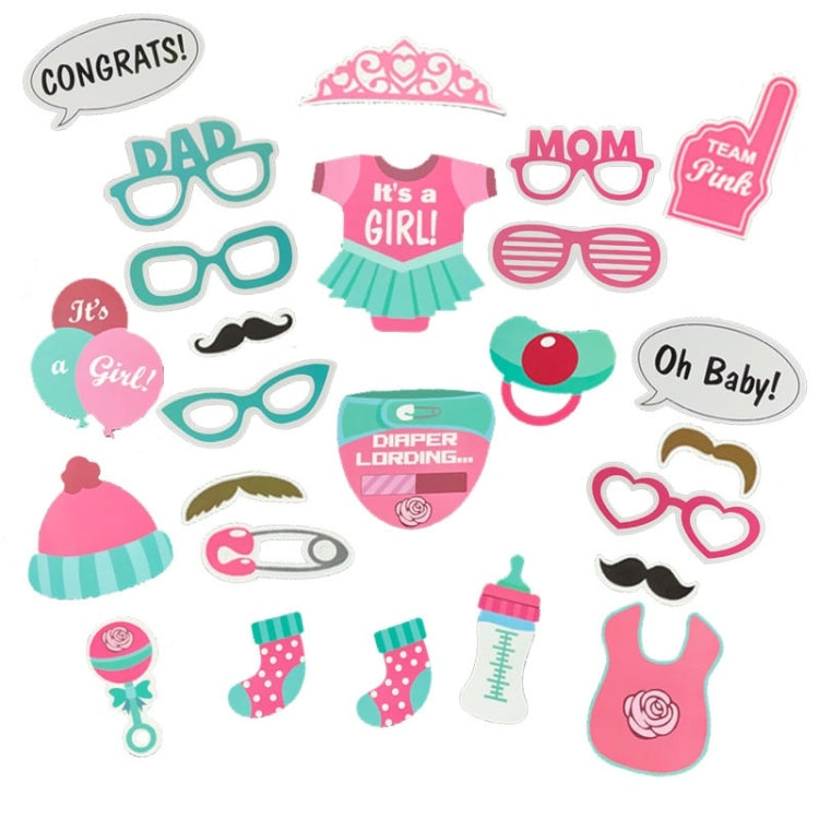 3 Sets Baby Birthday Party Gender Reveal Stickers Photo Props(25PCS/Set Girls Suit)