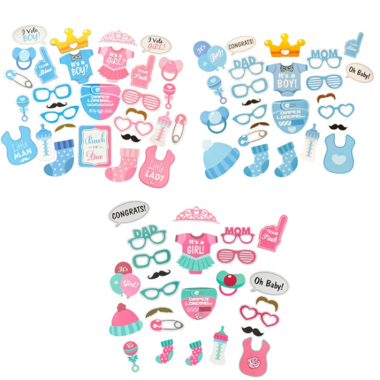 3 Sets Baby Birthday Party Gender Reveal Stickers Photo Props(25PCS/Set Girls Suit)