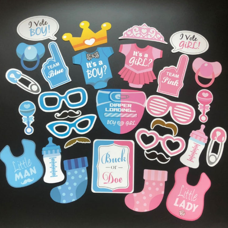 3 Sets Baby Birthday Party Gender Reveal Stickers Photo Props(25PCS/Set Girls Suit)