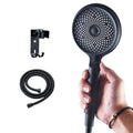 Home Handheld Silicone Supercharged Shower Nozzle, Style: Black+Soft Tube+Space Aluminum Seat