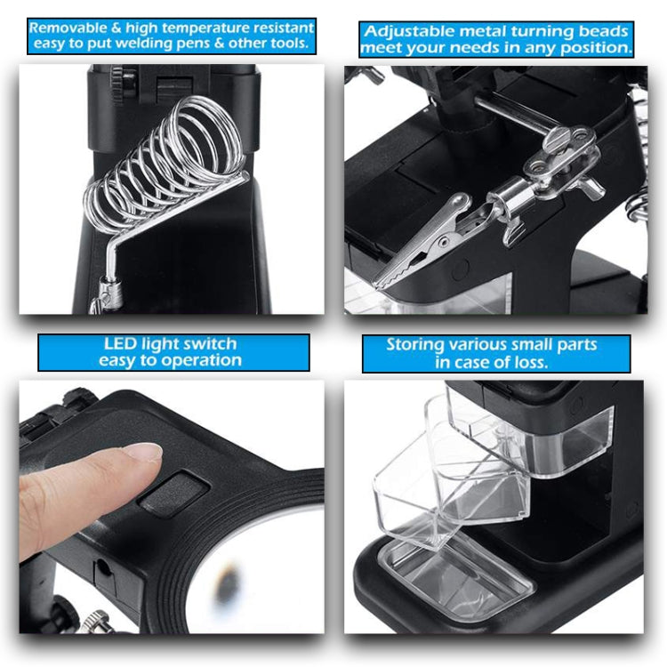 Desktop Multifunctional Chip Welding Repair Inspection Magnifying Glass with LED Light(Black)