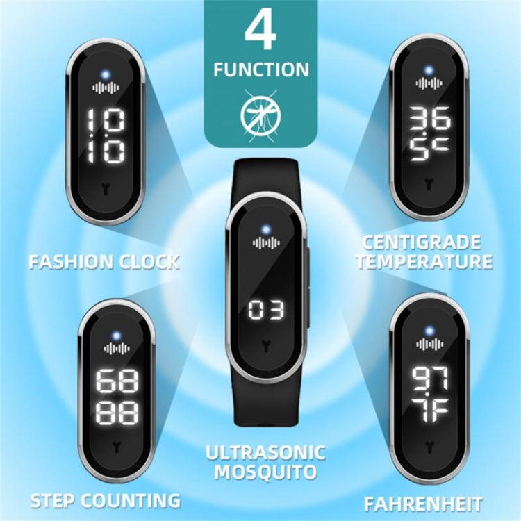 M21  Ultrasonic Mosquito Repellent Bracelet with Step Counter & Clock & Temperature Function(White)