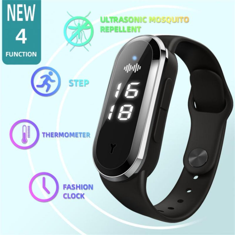 M21  Ultrasonic Mosquito Repellent Bracelet with Step Counter & Clock & Temperature Function(White)