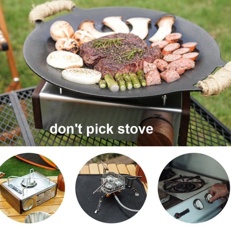 Outdoor Camping BBQ Cast Iron Grill Pan,Style: Baking Pan+Hemp Rope+Storage Bag