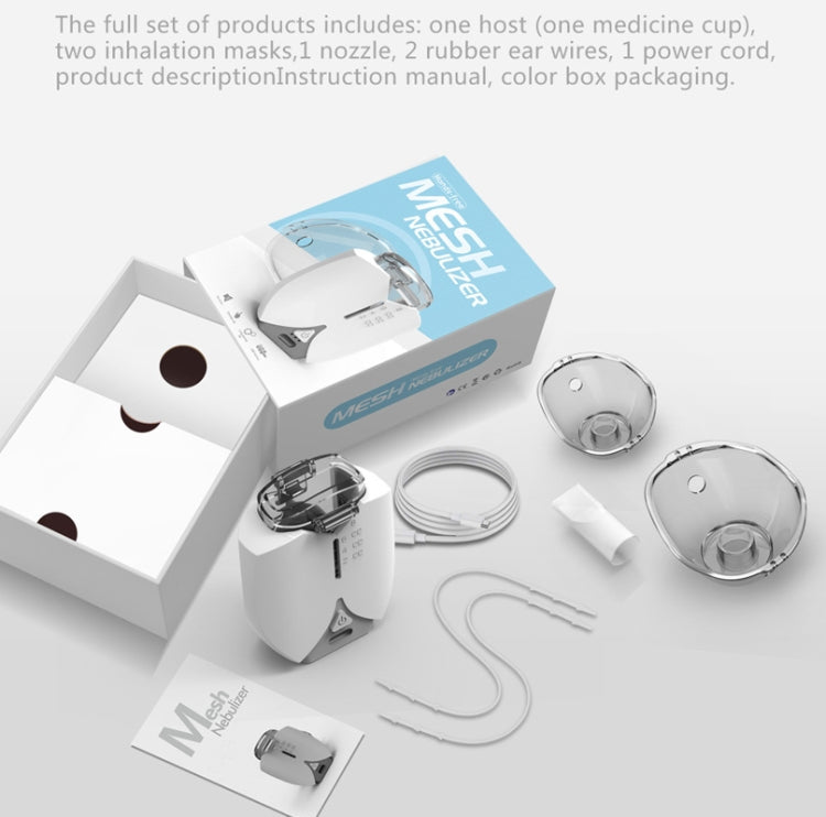 Hands-free Wearable Micro-mesh Nebulizer for Adults and Children ,Style: With EU Plug(Silver White)