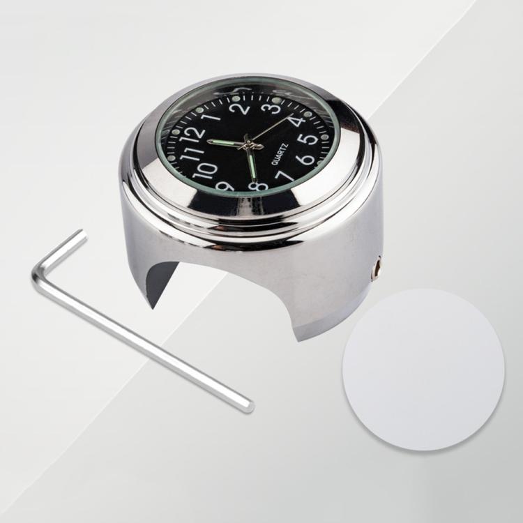 Aluminum Alloy Plating Motorcycle Handlebar Clock(Silver Shell Black Background)