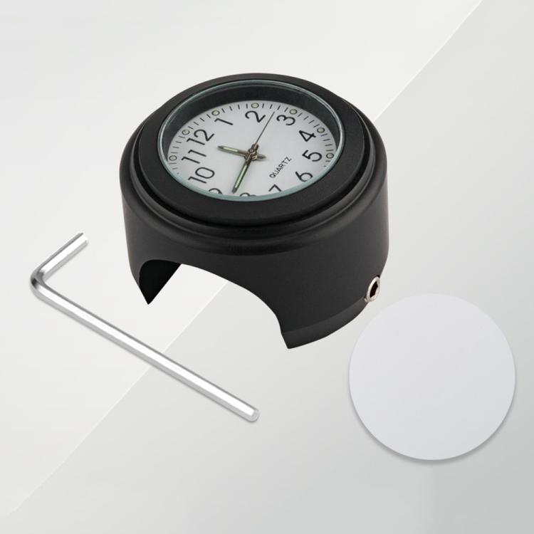Aluminum Alloy Plating Motorcycle Handlebar Clock(Black Shell White Background)