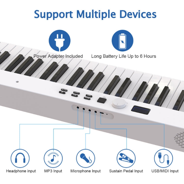 88-Key Portable Smart Folding Electric Piano, EU Plug(PJ88C White)