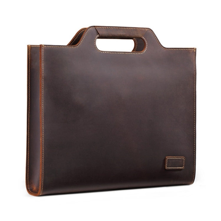 Genuine Leather Vintage Shoulder Bag Crossbody Portable Business Briefcase(Dark Coffee)
