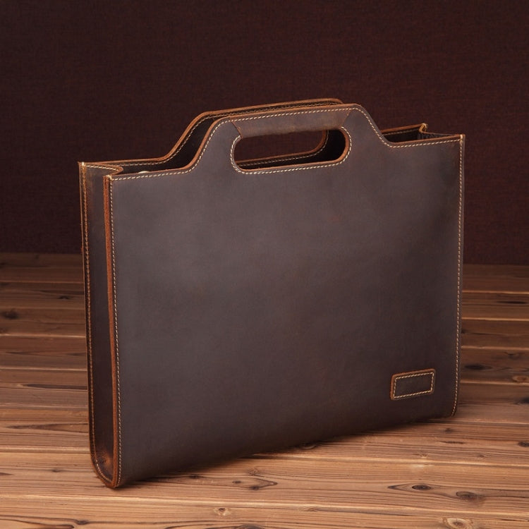 Genuine Leather Vintage Shoulder Bag Crossbody Portable Business Briefcase(Dark Coffee)
