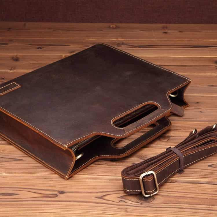 Genuine Leather Vintage Shoulder Bag Crossbody Portable Business Briefcase(Dark Coffee)
