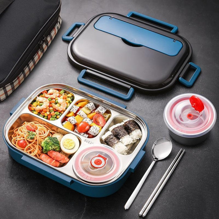 304 Stainless Steel Double-Layer Large-Capacity Portable Lunch Box, Color: Peacock Blue(Large 5 Grid)
