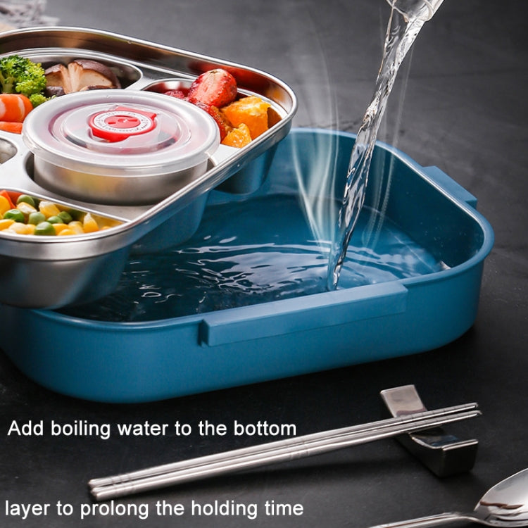 304 Stainless Steel Double-Layer Large-Capacity Portable Lunch Box, Color: Peacock Blue(Medium 4 Grid)